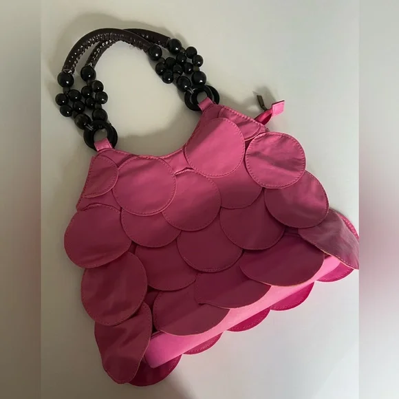 Vintage Leather Barbie Pink Tote Bag with petals and beads - Picture 1 of 7